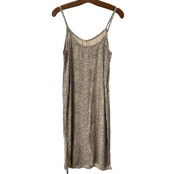 Thread and Supply Womens S Slip Midi Dress Beige Black V Neck Leopard Cheetah - Picture 2 of 7
